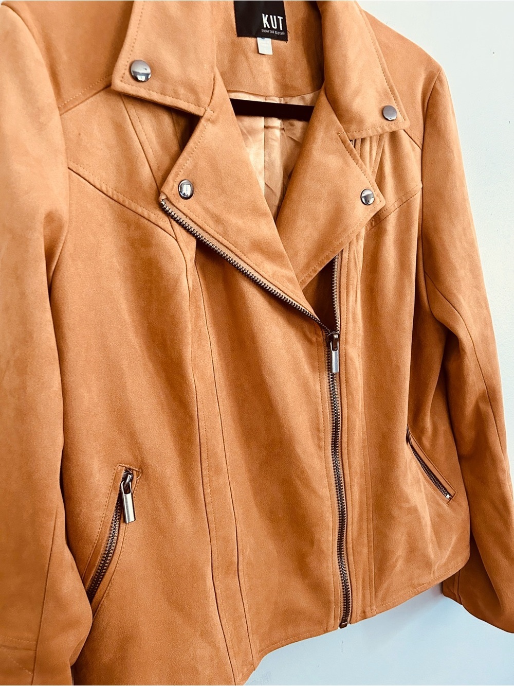KUT From The Kloth Faux Suede Moto Jacket Camel Brown Size L - Picture 5 of 7